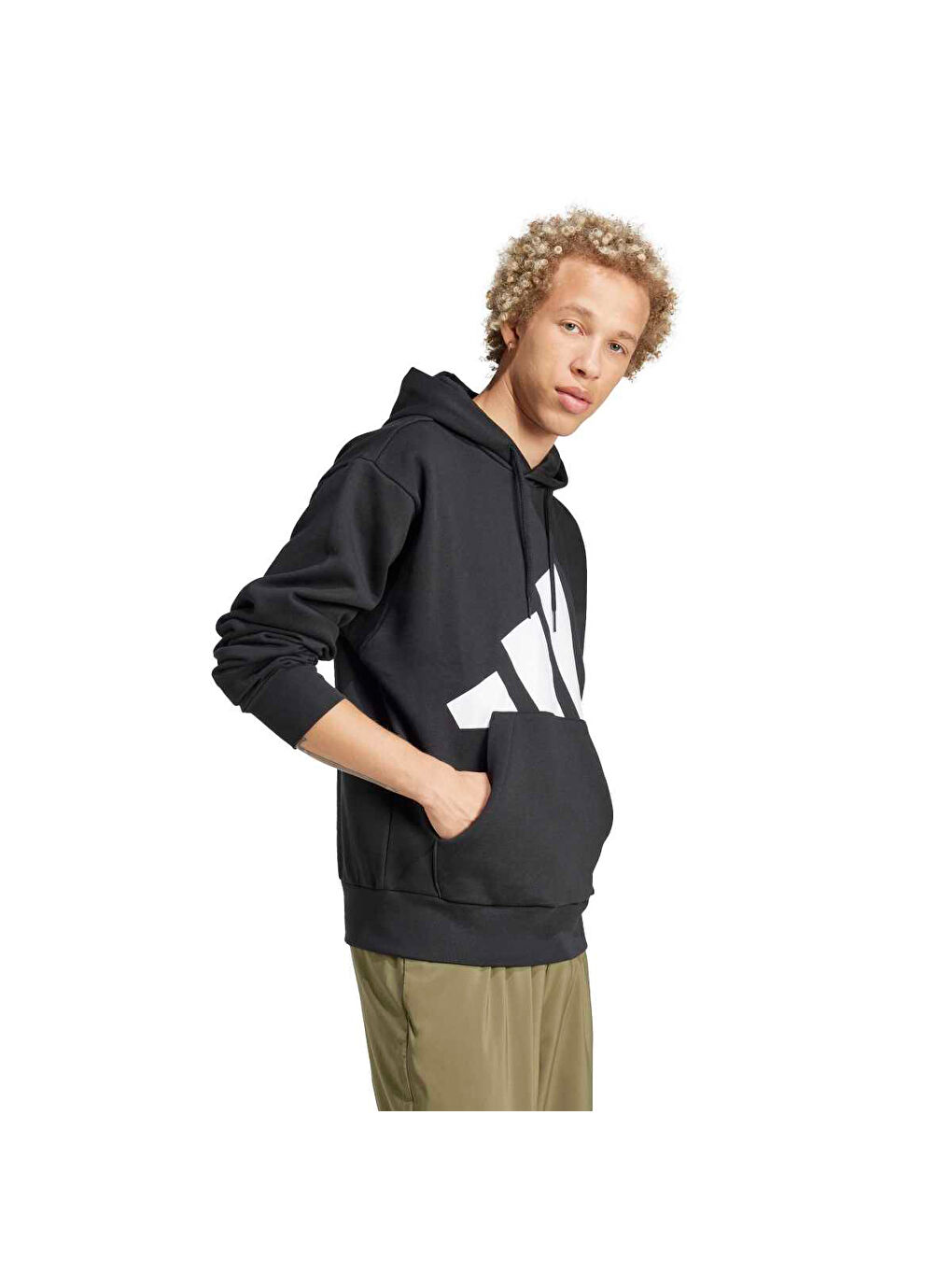 Big Logo Fleece Erkek Siyah Kapüşonlu Sweatshirt-1