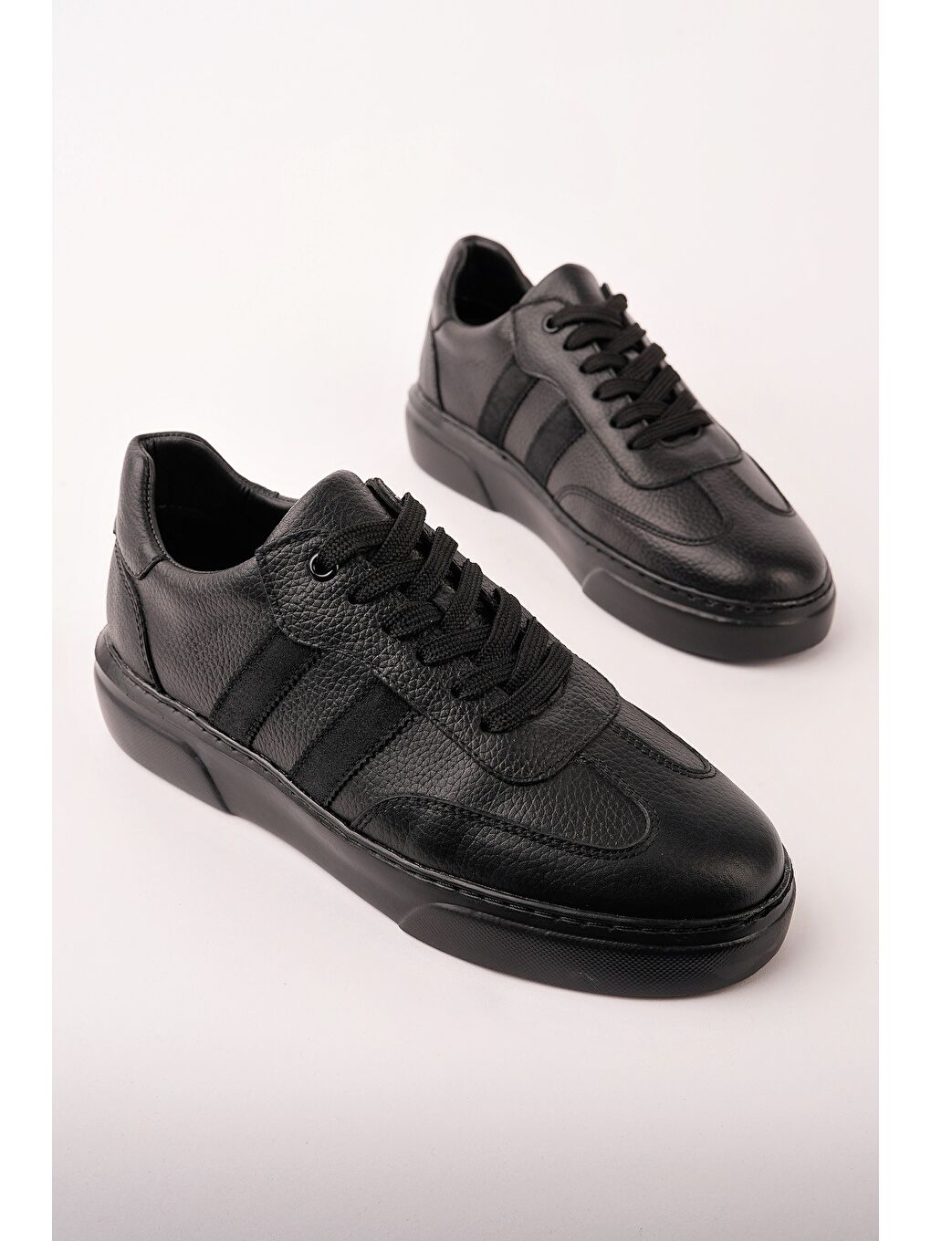 Siyah REEDS Hakiki Deri Bağcıklı Erkek Günlük Sneaker Spor Ayakkabı