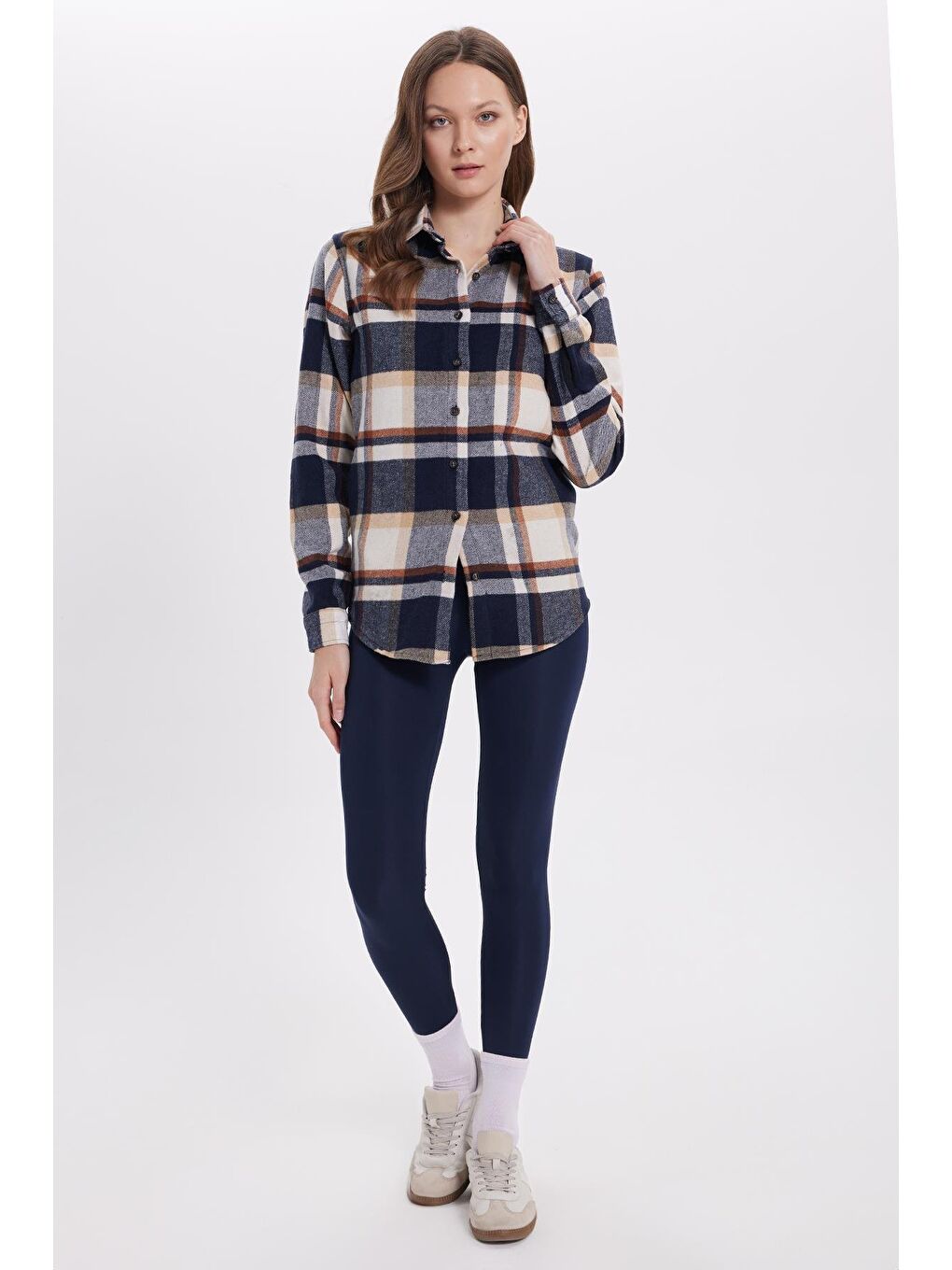 Karışık Kadın Oversize Geniş Kesim Oduncu Ekose Gömlek-4