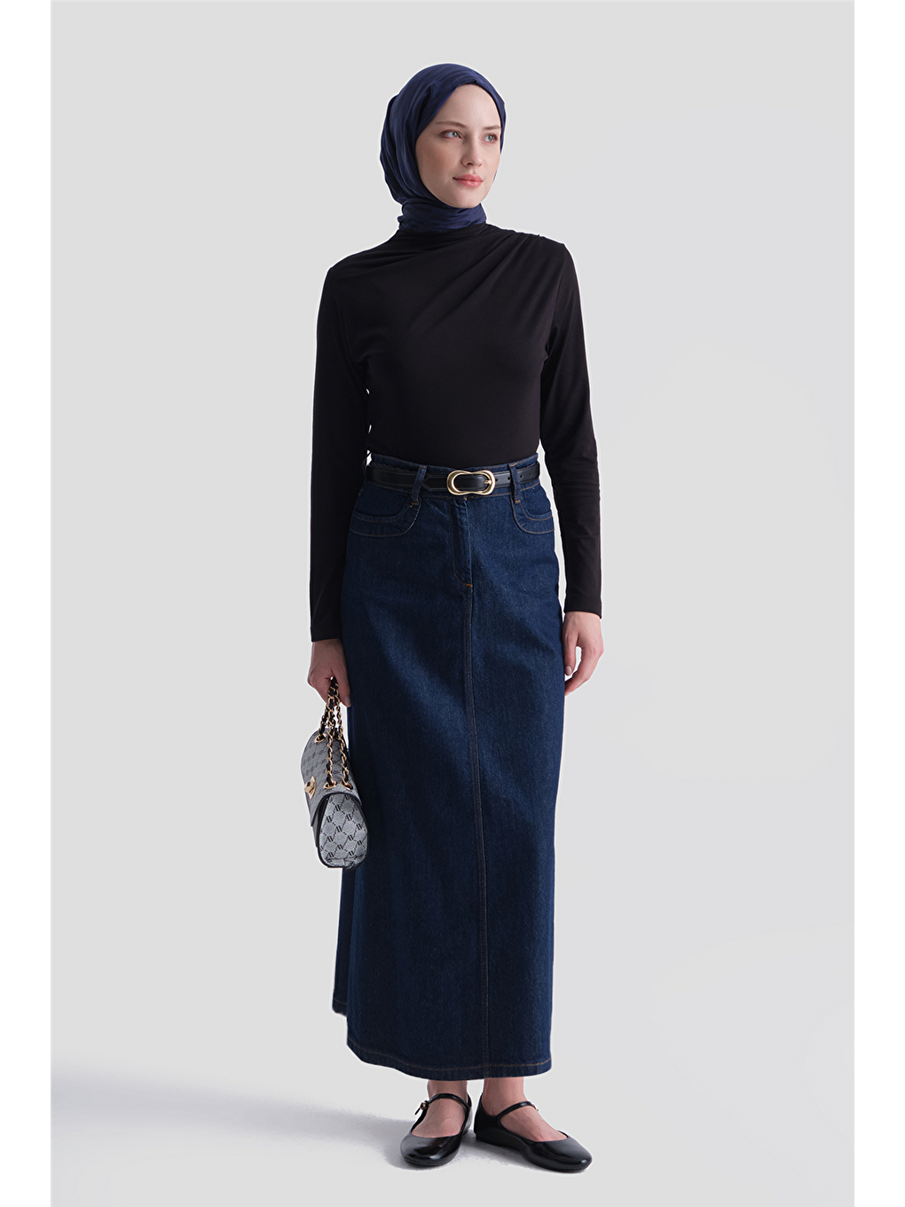 Degaje Yaka Örme Rayon Bluz Siyah