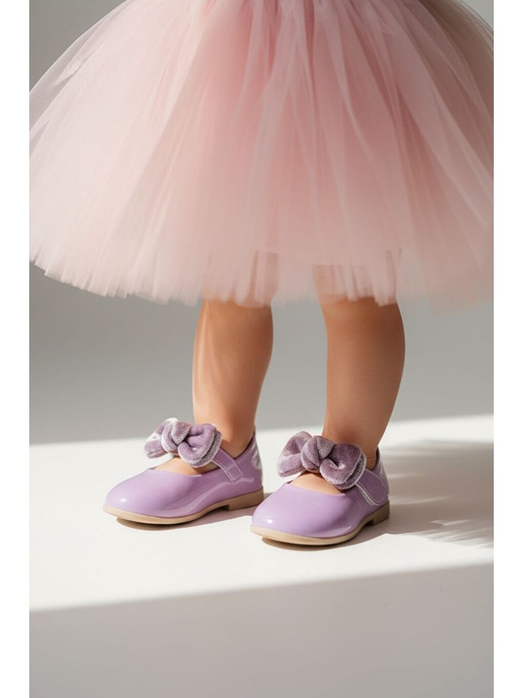 Lila Kız Çocuk Cırt Cırtlı Kurdele Detaylı Babet-1