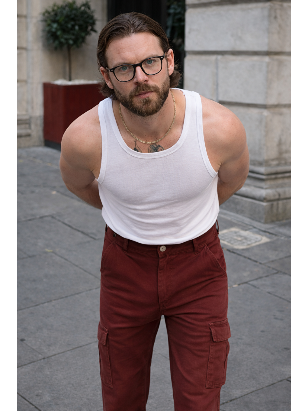 Kahverengi Erkek Günlük Kargo Cep Kiremit Baggy Pantolon-2