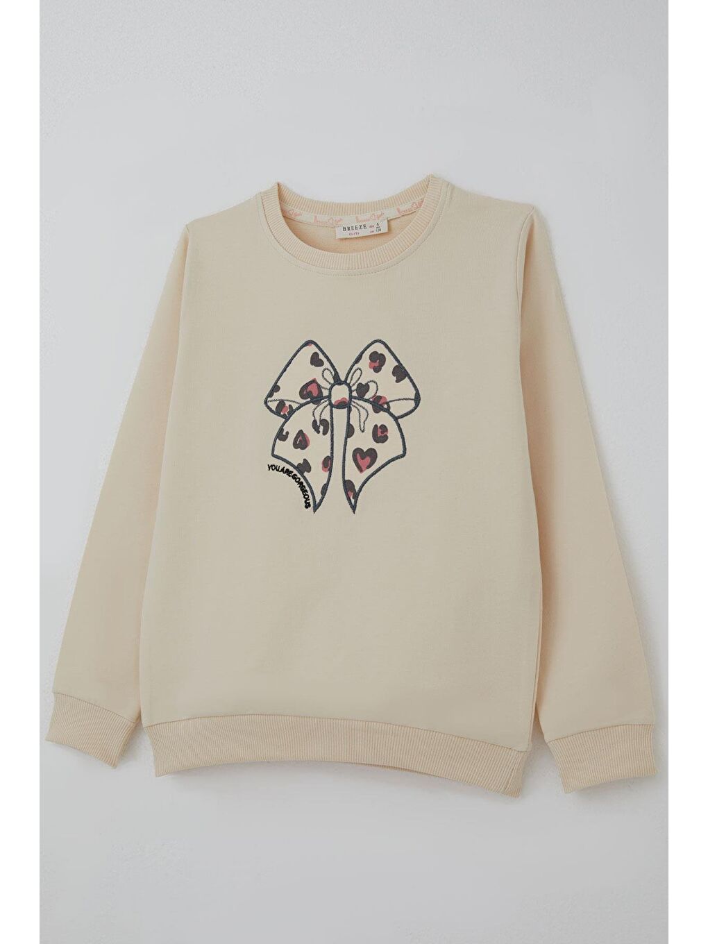 Ekru Kız Çocuk Sweatshirt Fiyonk Baskı Nakışlı Yazılı Krem (6-12 Yaş)-4
