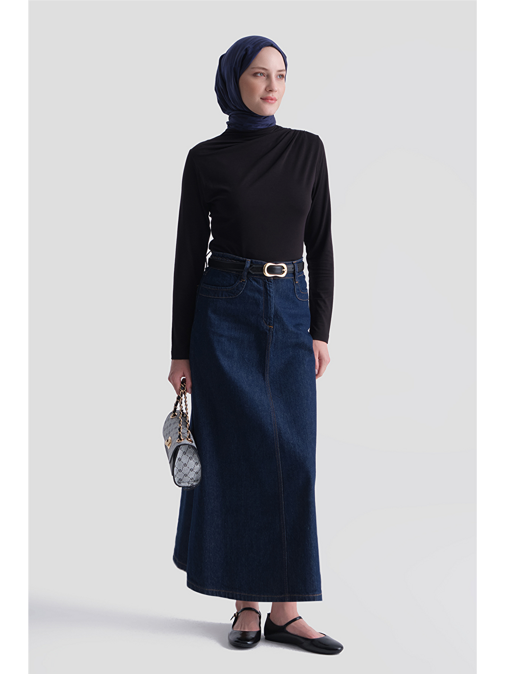 Degaje Yaka Örme Rayon Bluz Siyah-2