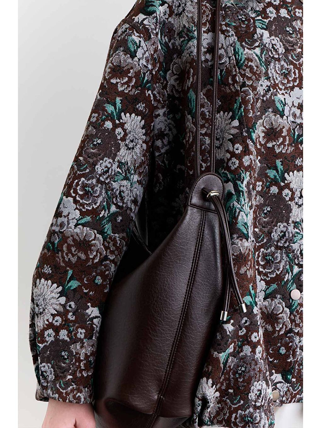 Kahverengi Örgü Detaylı Tote Çanta Acı Kahve-3