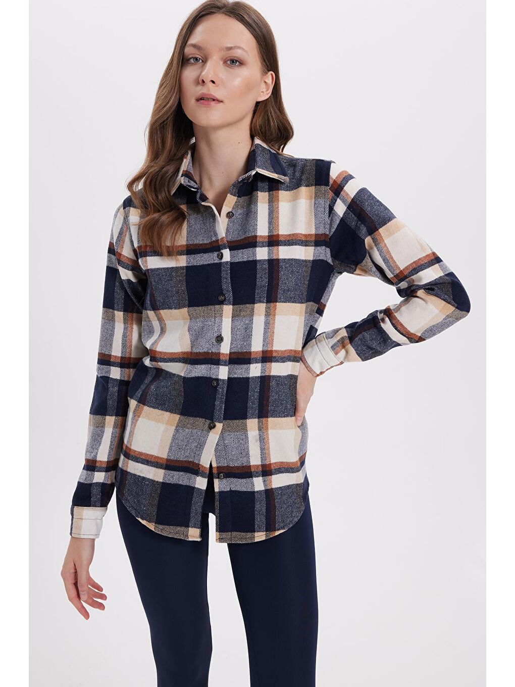 Karışık Kadın Oversize Geniş Kesim Oduncu Ekose Gömlek-5