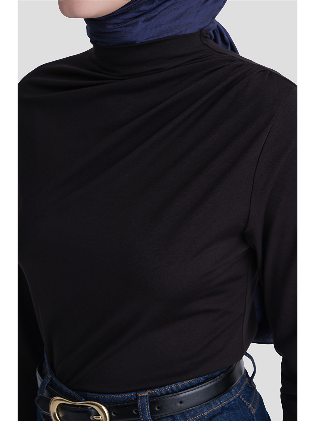 Degaje Yaka Örme Rayon Bluz Siyah-4