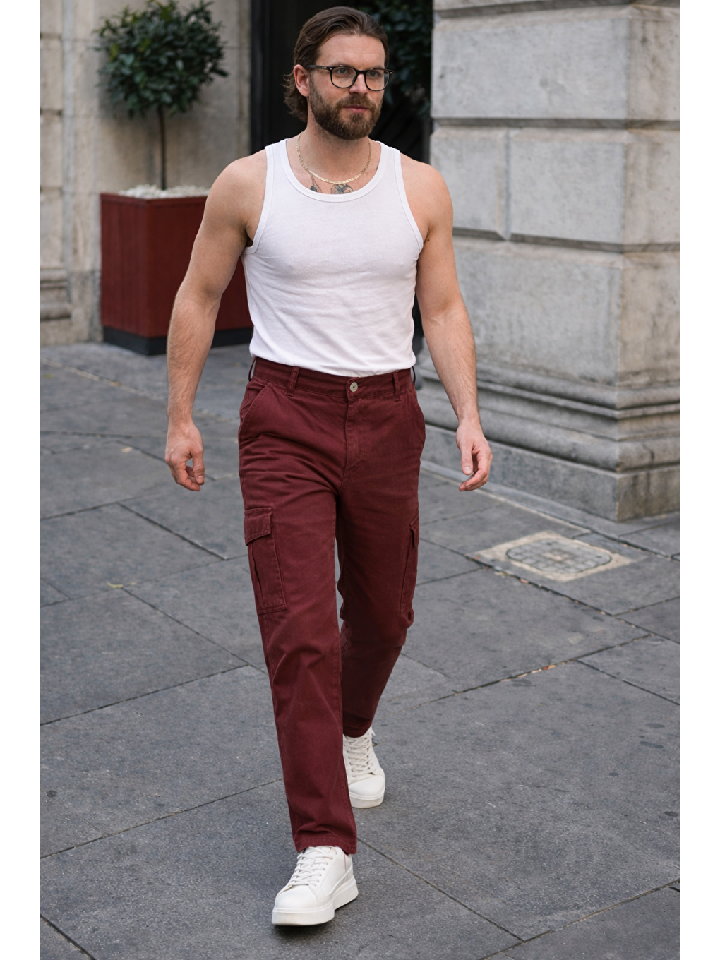 Kahverengi Erkek Günlük Kargo Cep Kiremit Baggy Pantolon-3