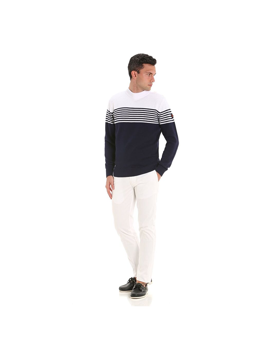 Lacivert Yarım Balıkçı Yaka Çizgili Erkek Sweatshirt-3