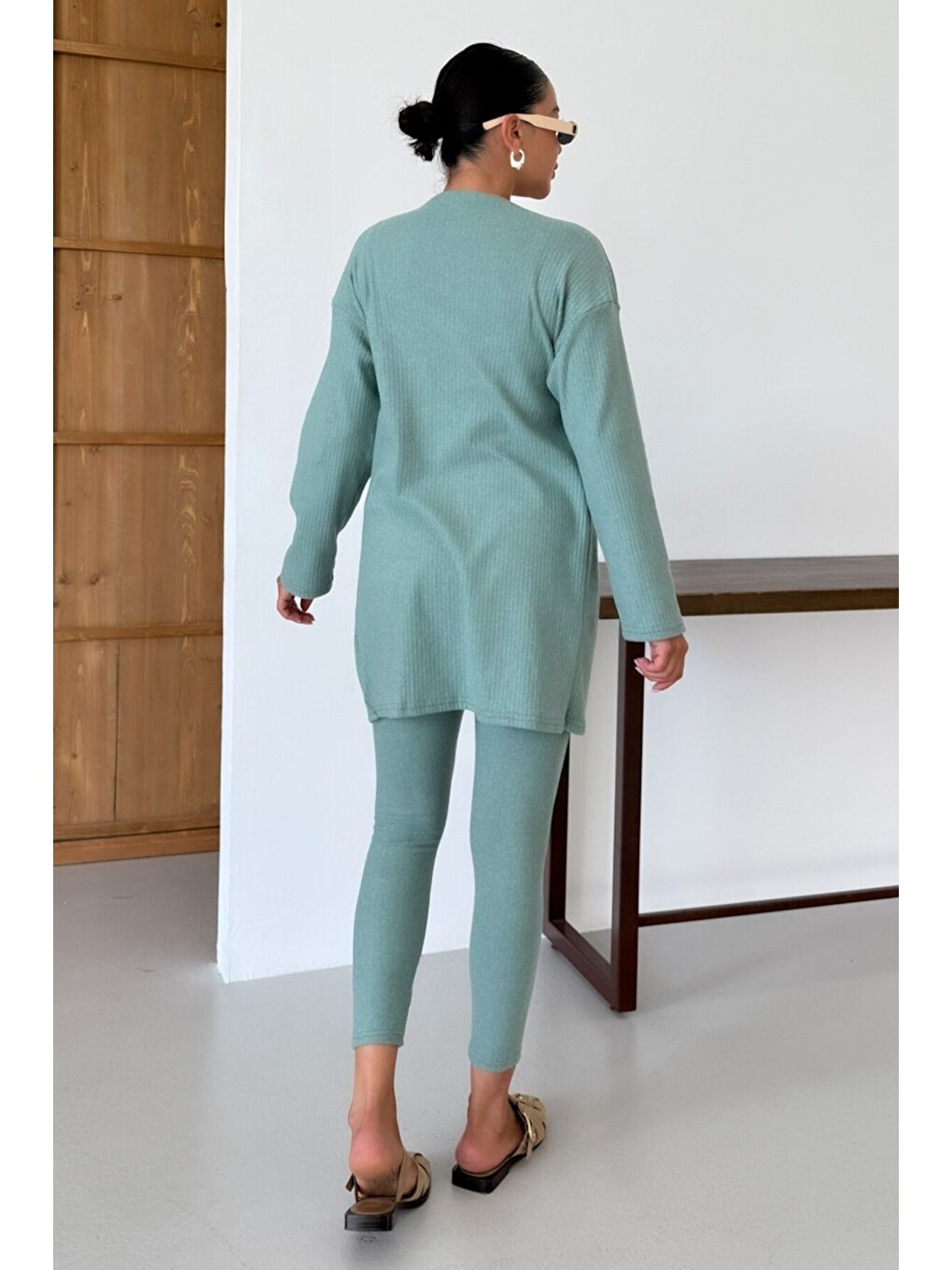 Kadın Mint Yeşili Askılı Atlet Tayt Hırkalı Alt-Üst Taytlı İnterlok Takım-6