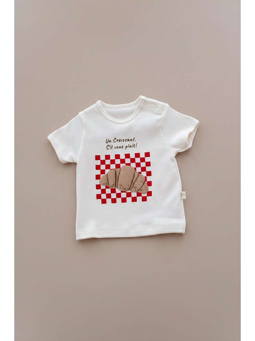 Ekru Kruvasan Desenli T-shirt-1