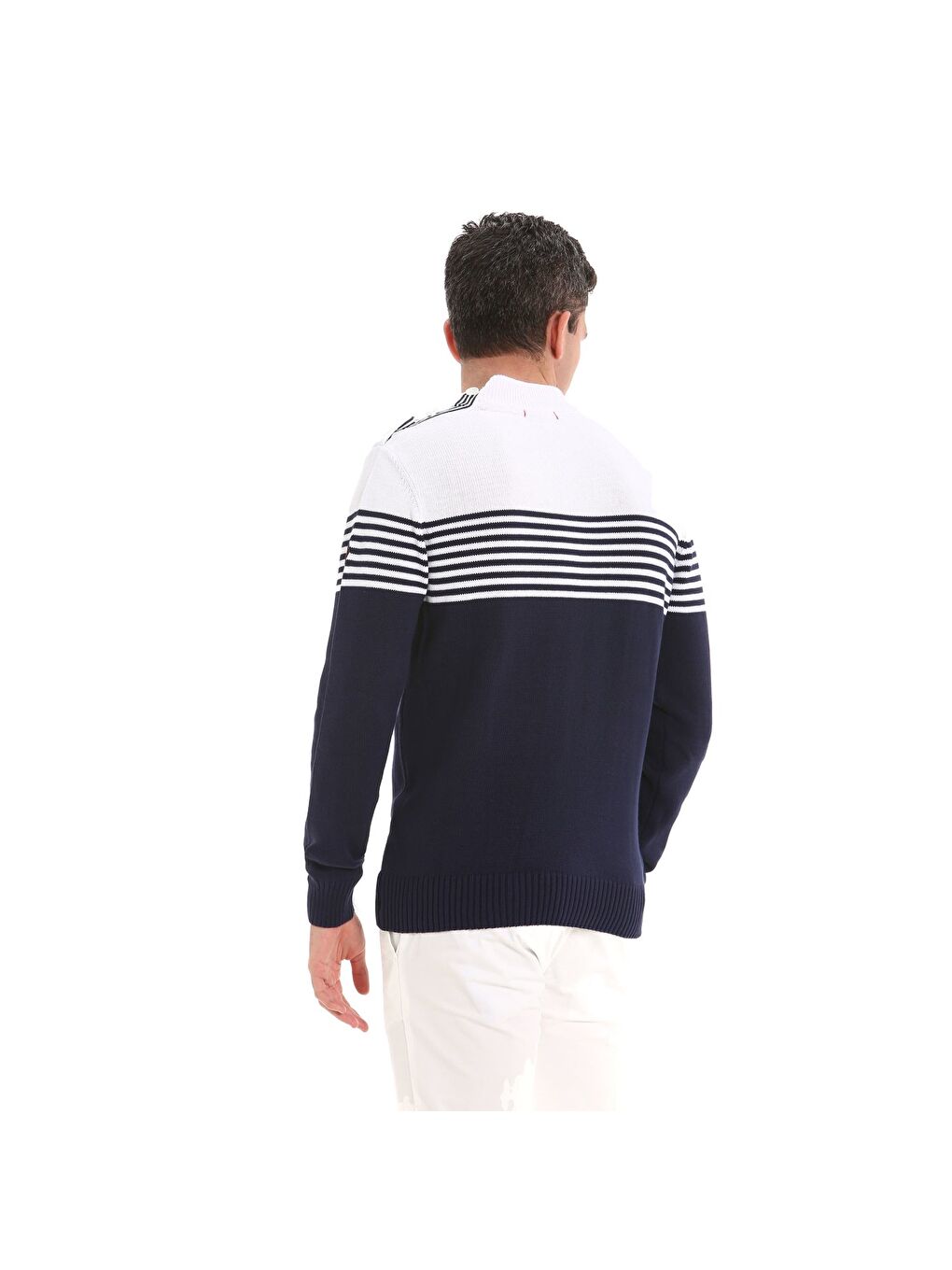 Lacivert Yarım Balıkçı Yaka Çizgili Erkek Sweatshirt-4