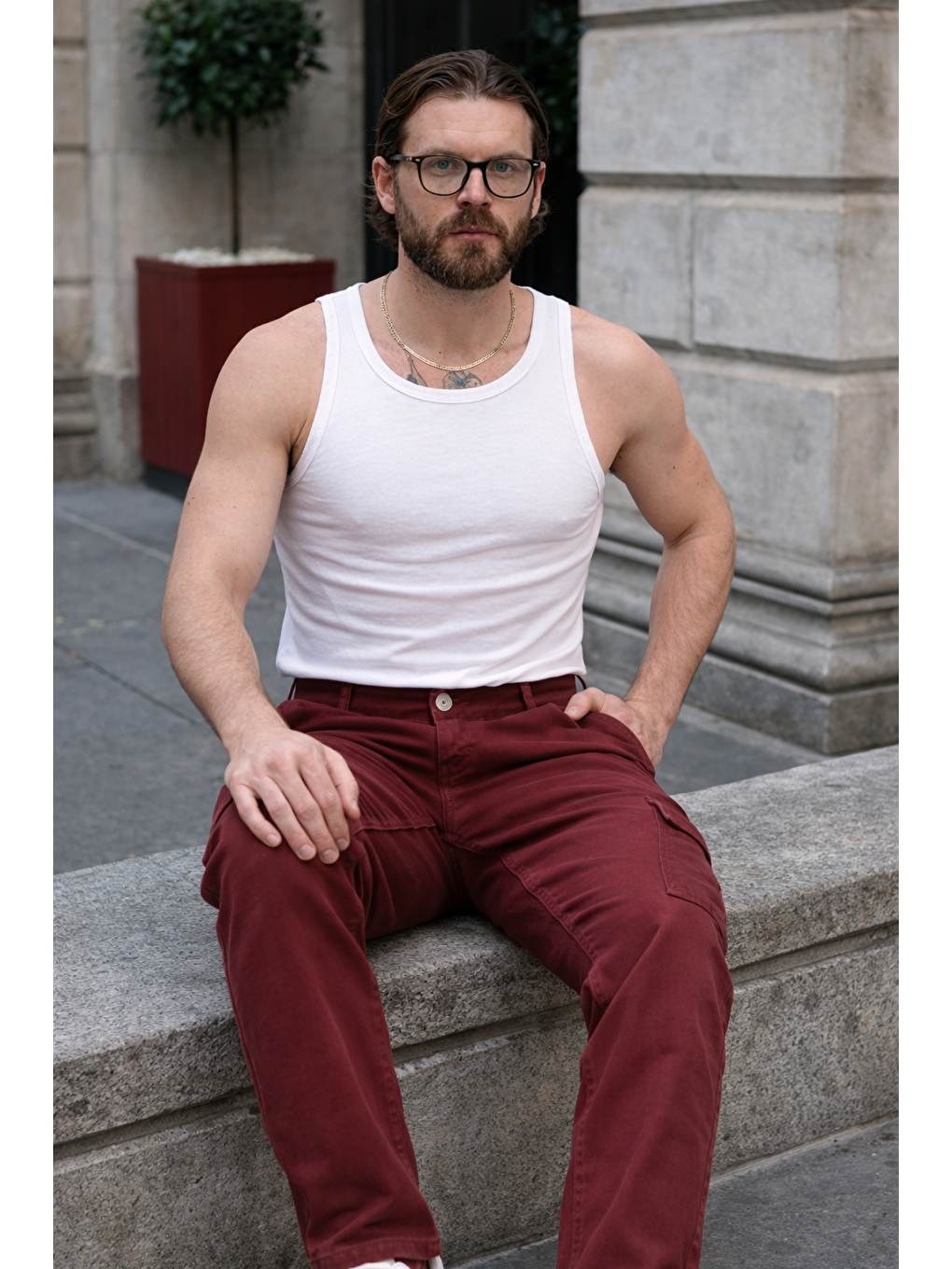 Kahverengi Erkek Günlük Kargo Cep Kiremit Baggy Pantolon-4