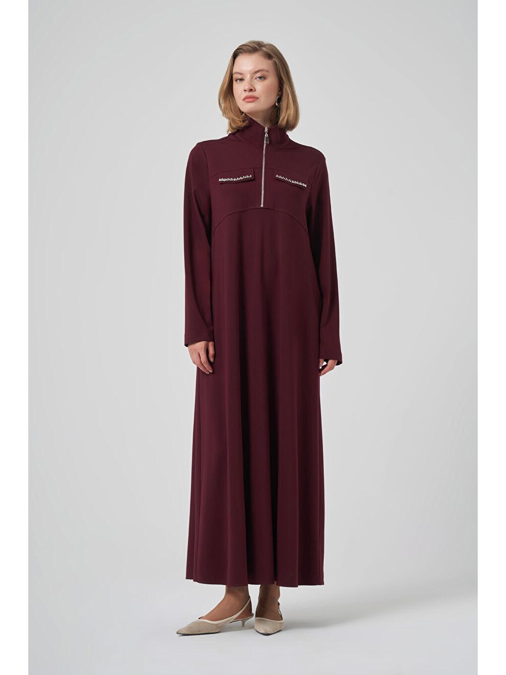 Fermuar ve Boncuk İşleme Detay Elbise 2013 Mürdüm-3