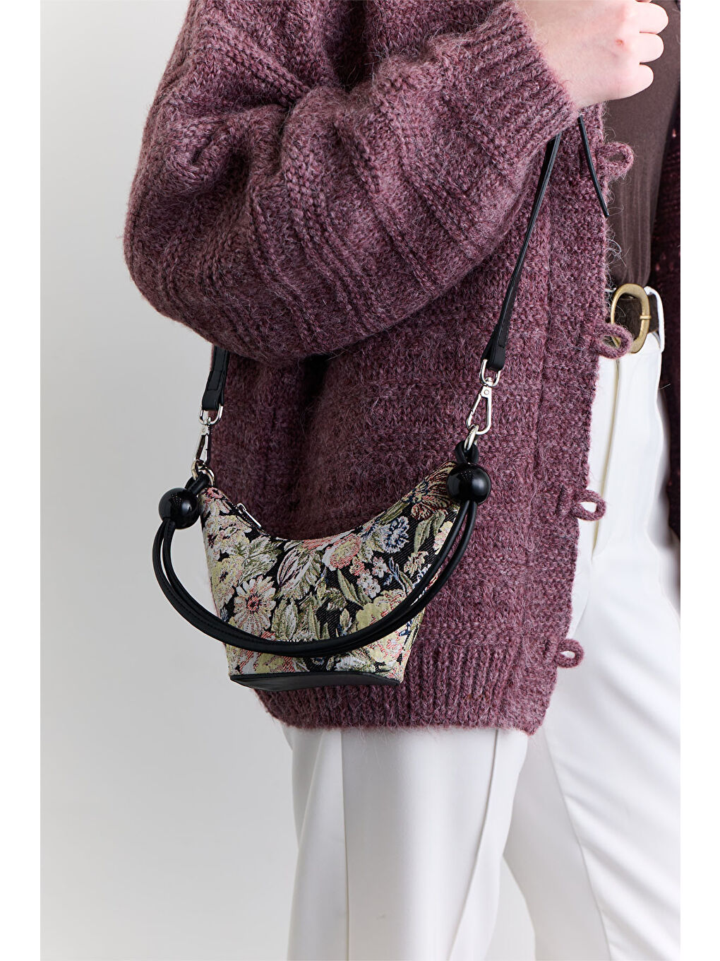 Pembe Jakar Desenli Mini Çanta Pudra-2