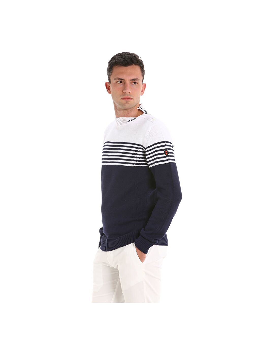 Lacivert Yarım Balıkçı Yaka Çizgili Erkek Sweatshirt-5