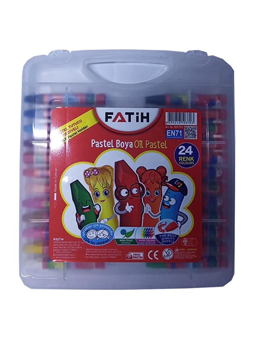 24 Lü Pastel Boya Plastik Çantalı Tutuculu 1 Paket 24 Renk Pastelboya Çantalı Pastel Tutucu Hediyeli