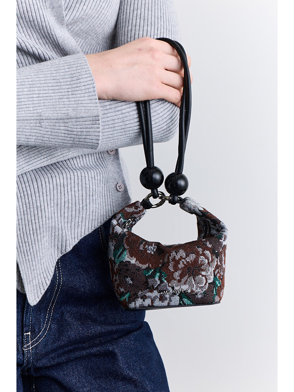 Jakar Desenli Mini Çanta Kahverengi-1