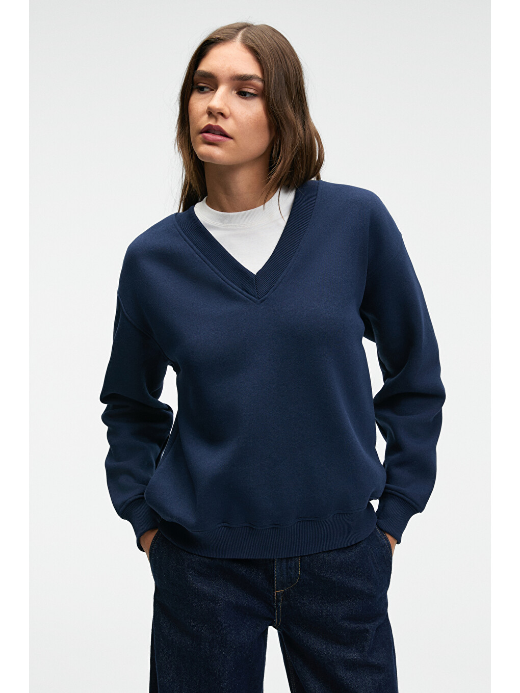 Arınel Kadın V Yaka Regular Fit Lacivert Sweatshirt-1