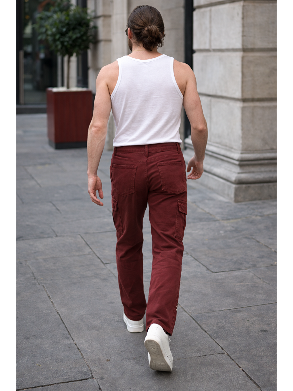 Kahverengi Erkek Günlük Kargo Cep Kiremit Baggy Pantolon-5