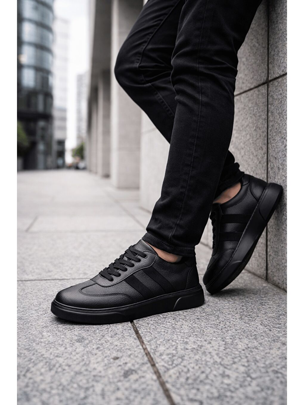 Siyah REEDS Hakiki Deri Bağcıklı Erkek Günlük Sneaker Spor Ayakkabı-5