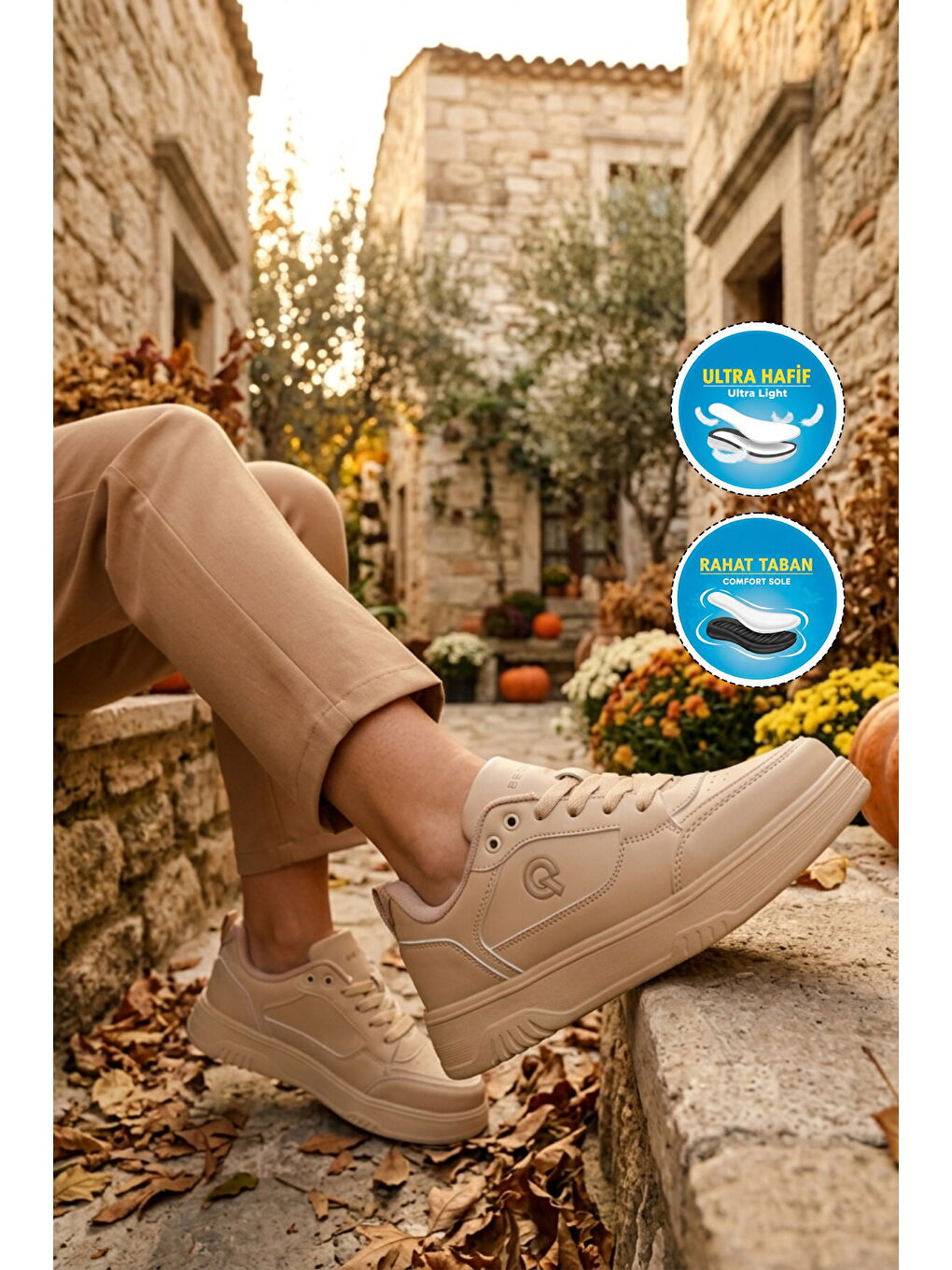 Bej Bağcıklı Hafif Esnek Unisex Günlük Ayakkabı BST-2081 G-2