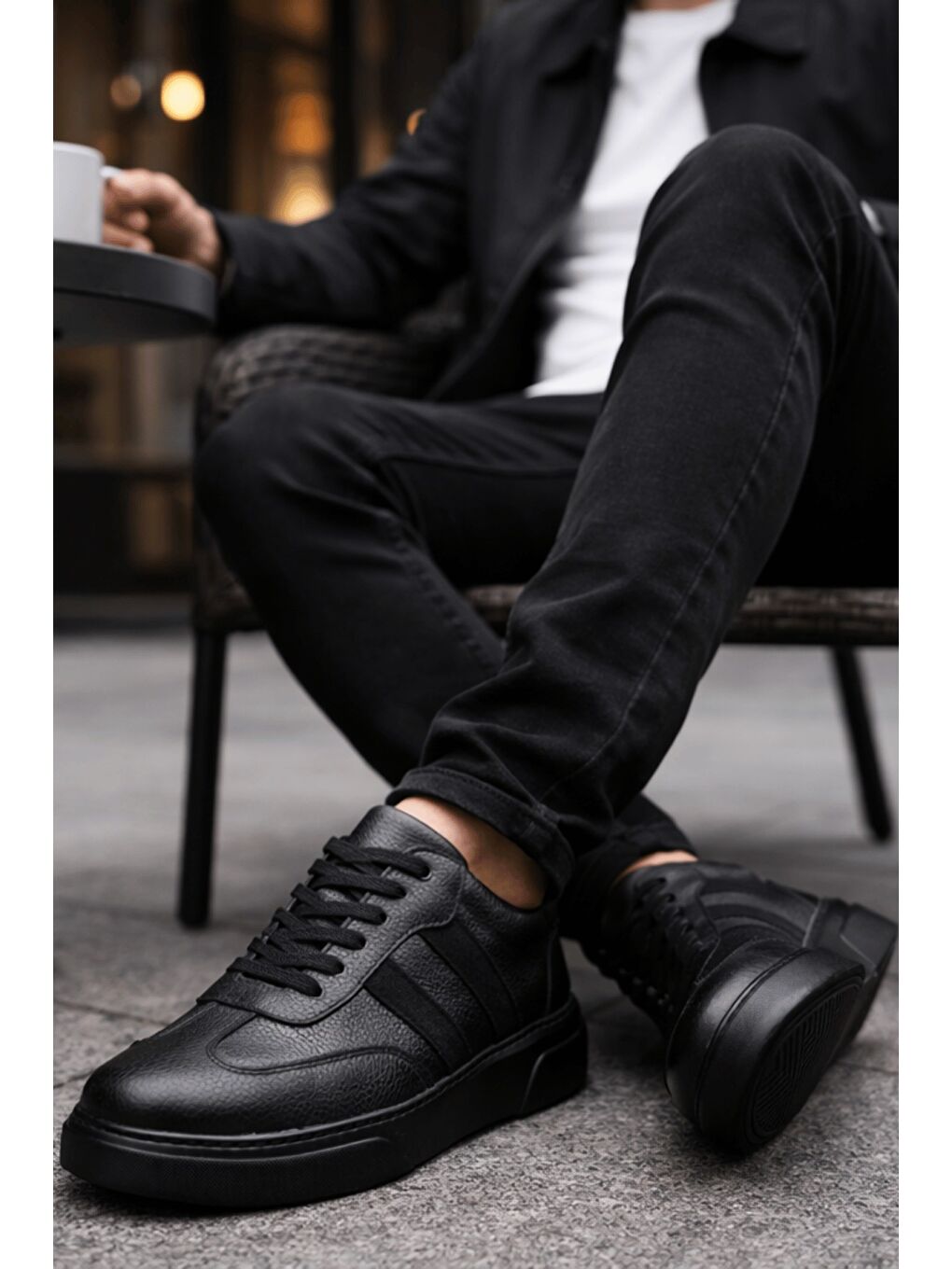 Siyah REEDS Hakiki Deri Bağcıklı Erkek Günlük Sneaker Spor Ayakkabı-6