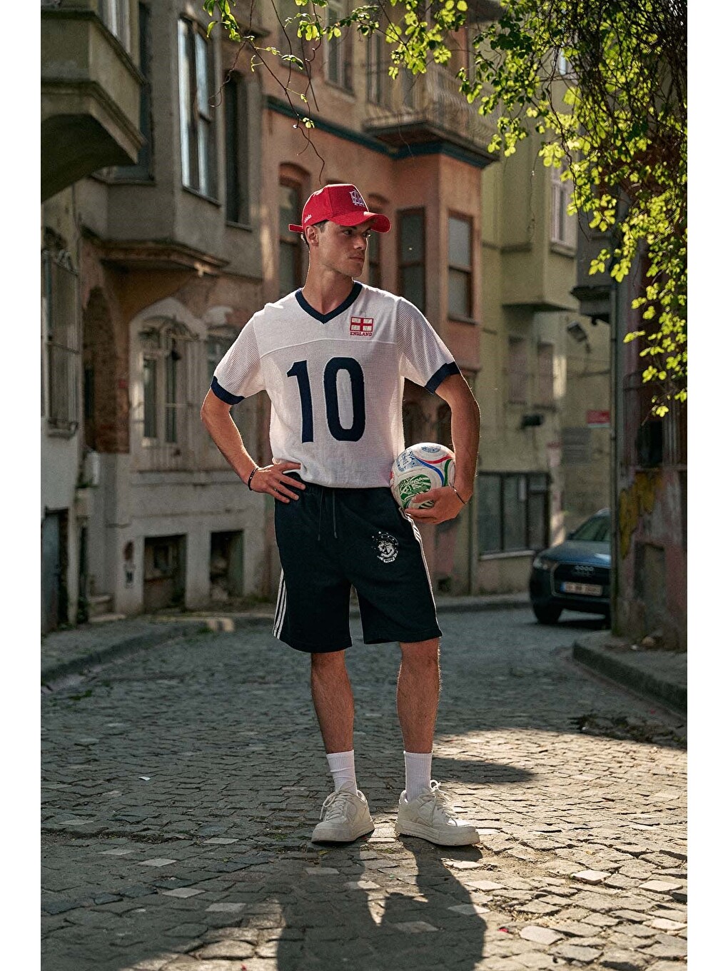 Erkek Oversize Futbol V Yaka Triko Forma T-Shirt Ekru-3