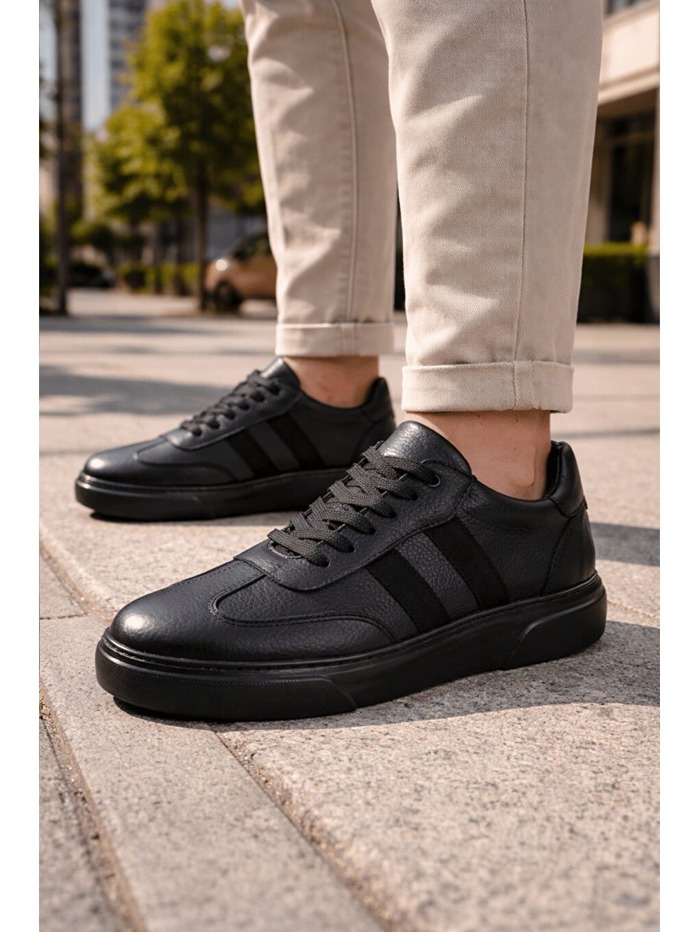 Siyah REEDS Hakiki Deri Bağcıklı Erkek Günlük Sneaker Spor Ayakkabı-7