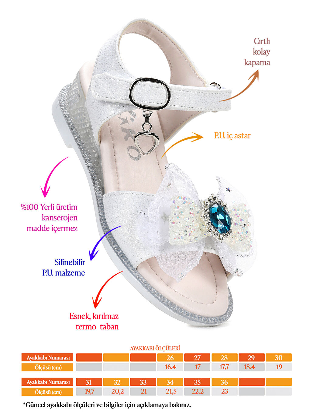 Beyaz Bufly Fiyonklu Kız Çocuk Sandalet Ayakkabı-1