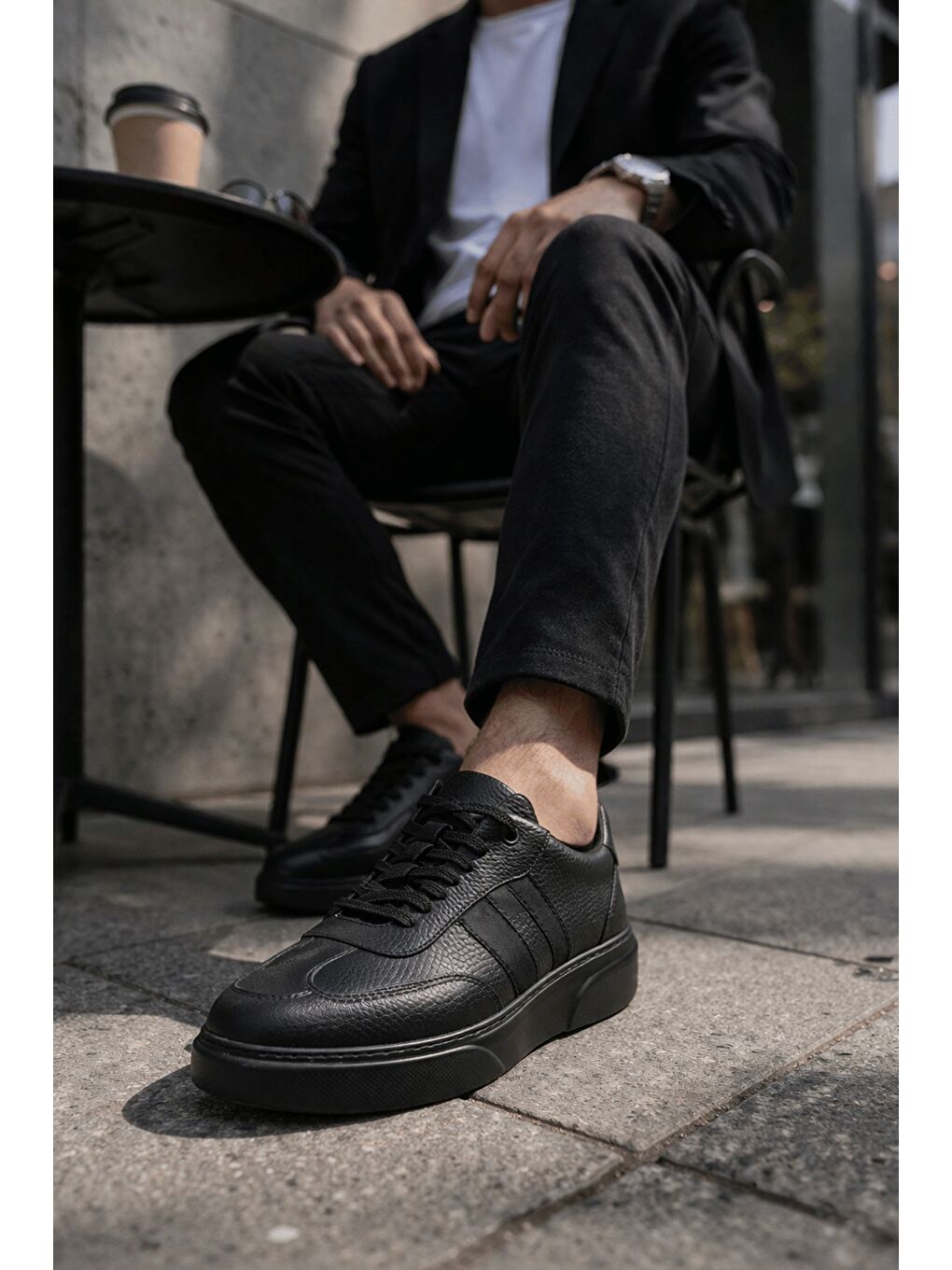 Siyah REEDS Hakiki Deri Bağcıklı Erkek Günlük Sneaker Spor Ayakkabı-8