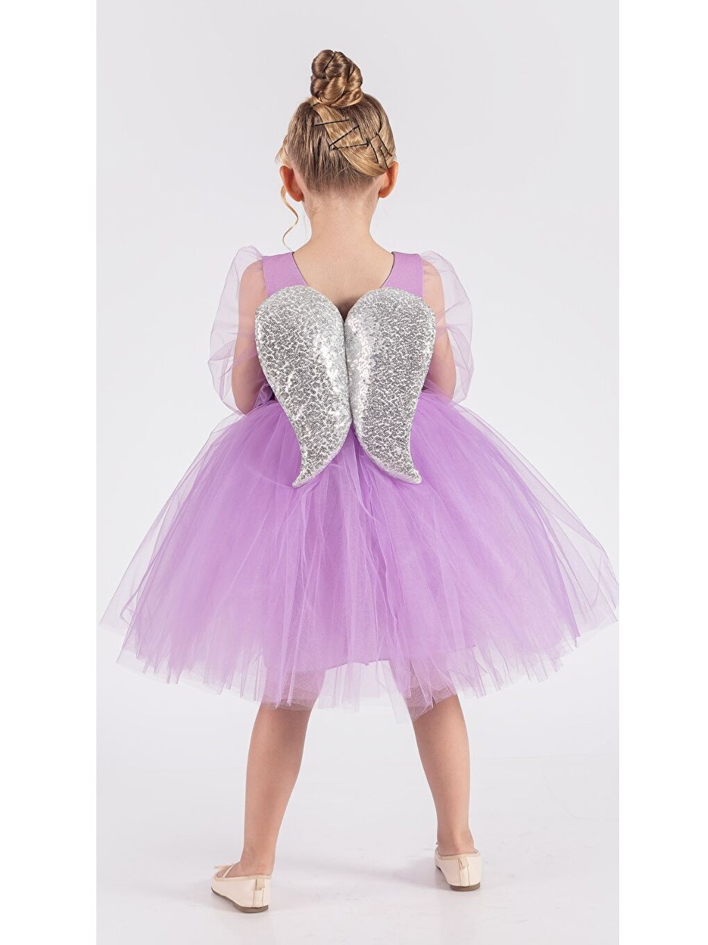 Lila Kanatlı Kız Çocuk Şifon Kol Abiye MNK0534-6