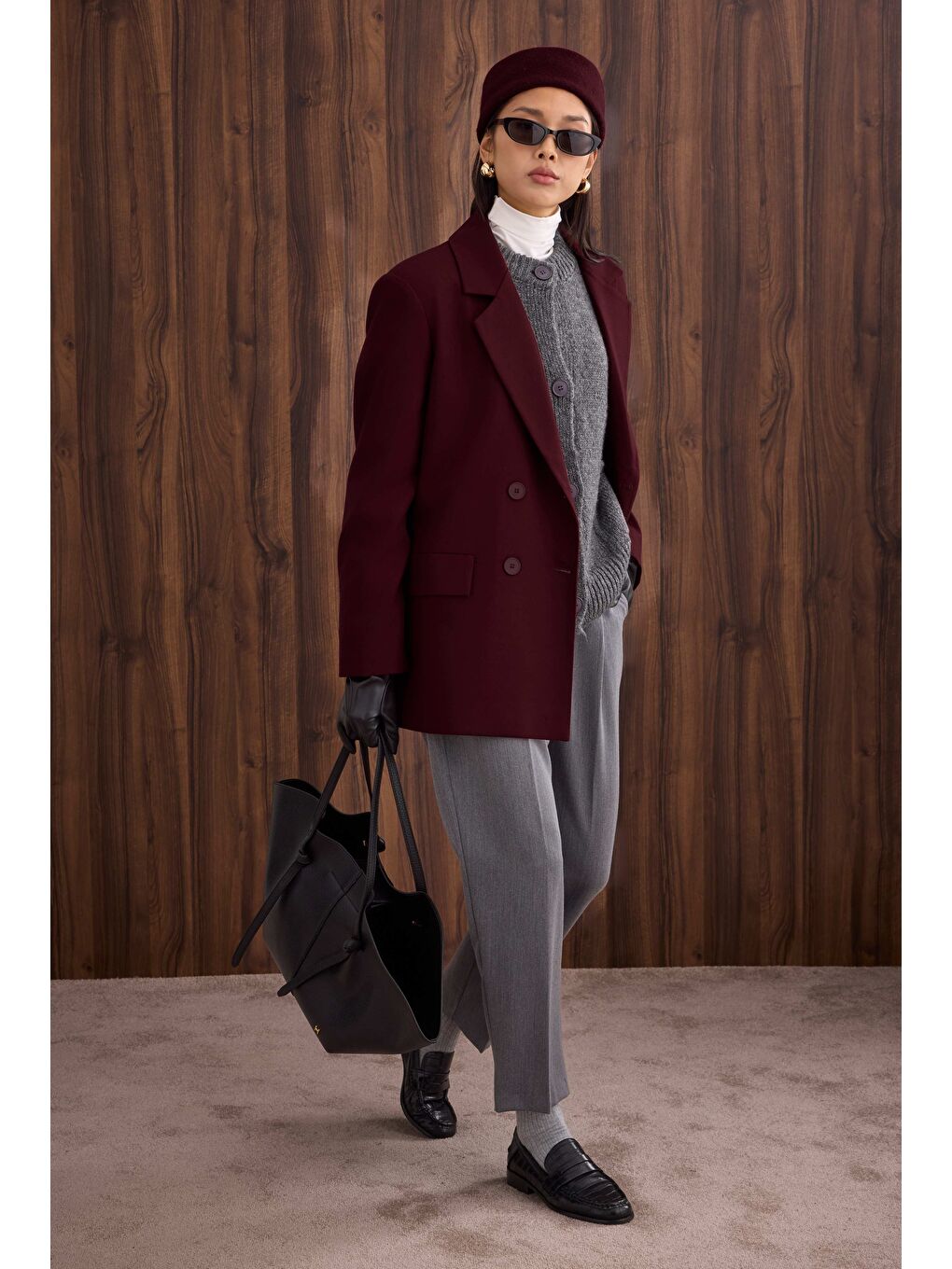 İnce Kaşe Kruvaze Ceket Bordo-1