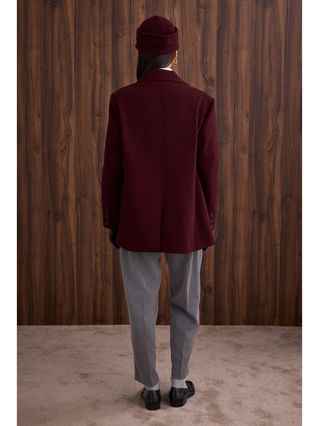 İnce Kaşe Kruvaze Ceket Bordo-3