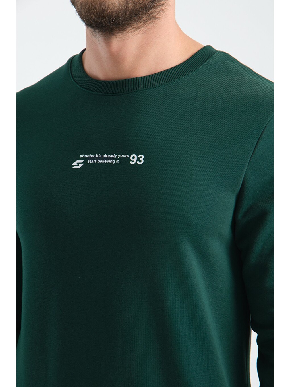 Koyu Yeşil Erkek Üç İplik Sweatshirt Regular Fit Pamuklu Bisiklet Yaka Günlük Spor Basic-1