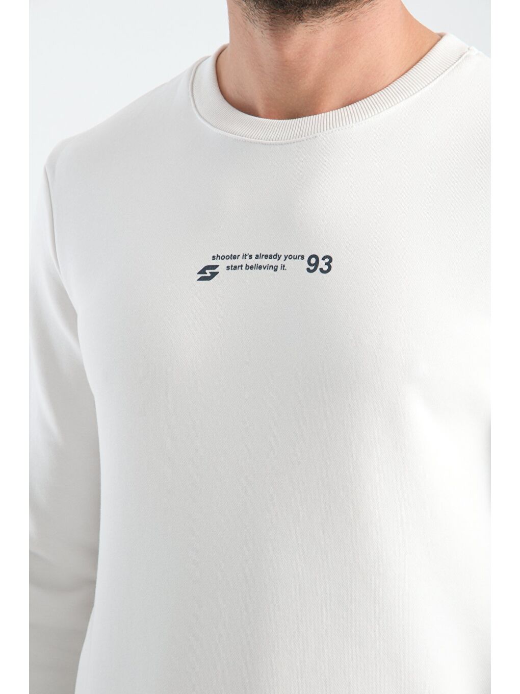 Ekru Erkek Üç İplik Sweatshirt Regular Fit Pamuklu Bisiklet Yaka Günlük Spor Basic-1