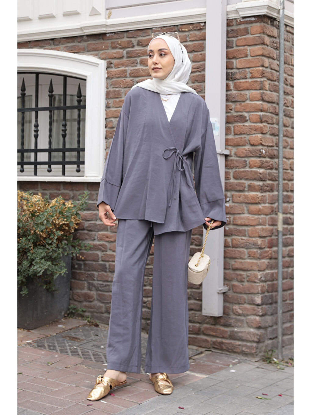 Kadın Yandan Bağlamalı Takım Antrasit