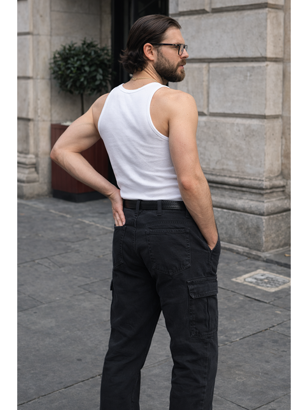 Gri Erkek Günlük Kargo Cep Füme Baggy Pantolon-1