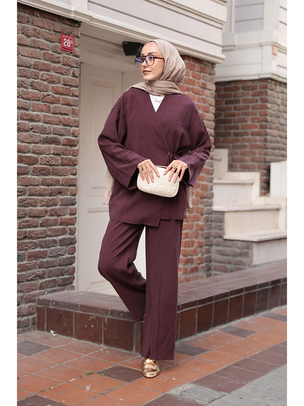 Kadın Yandan Bağlamalı Takım Mürdüm-1