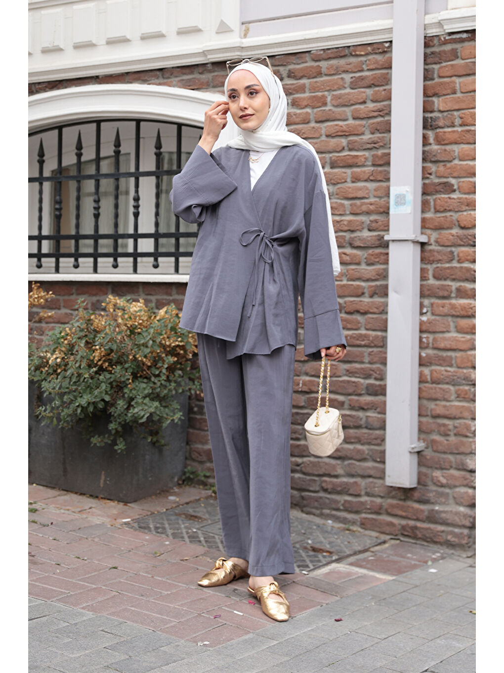 Kadın Yandan Bağlamalı Takım Antrasit-1