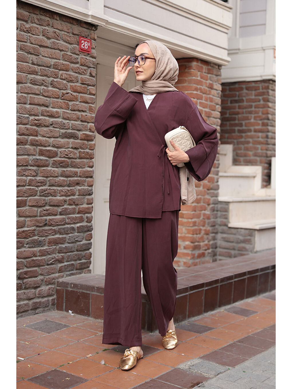 Kadın Yandan Bağlamalı Takım Mürdüm-2