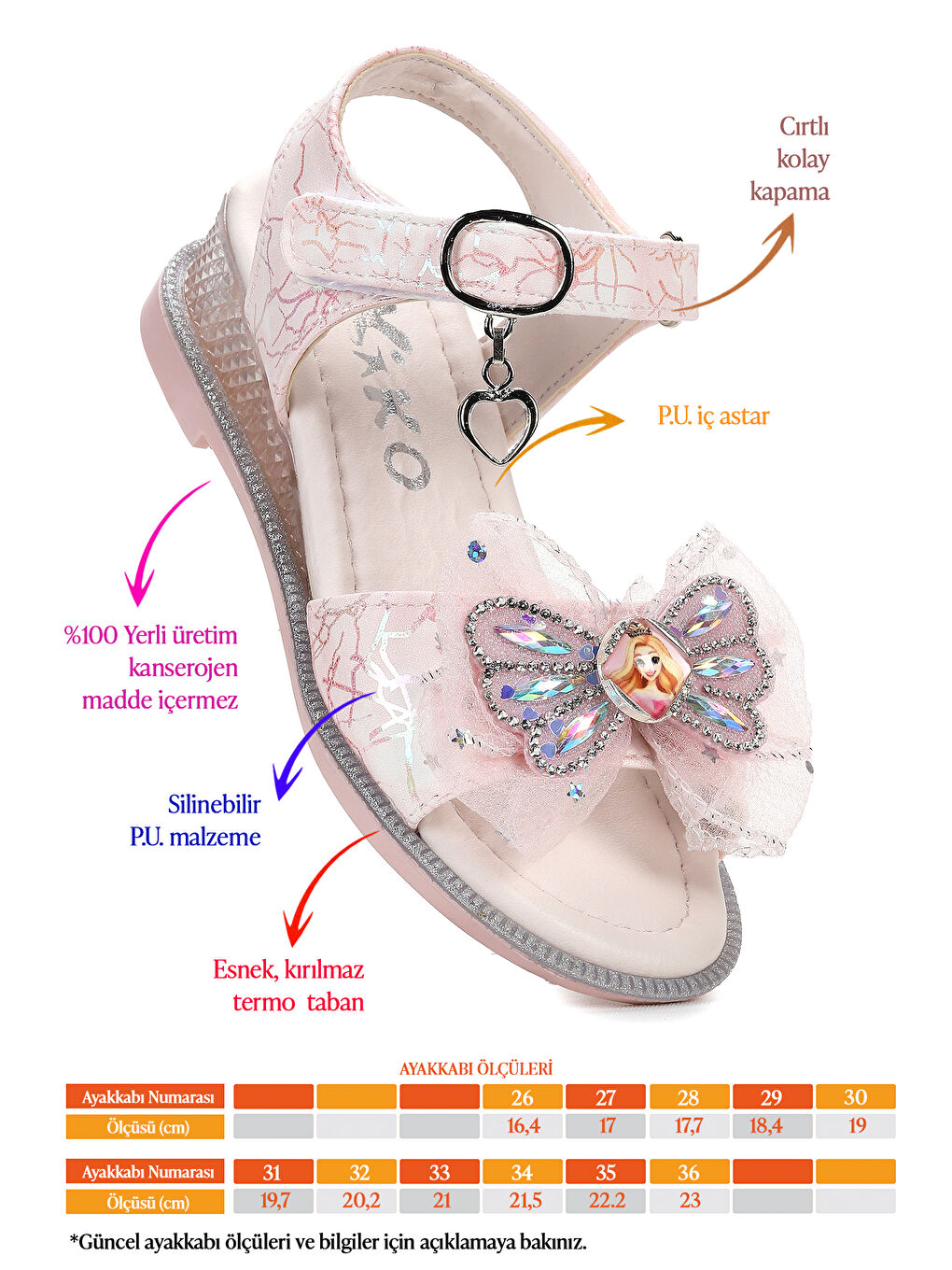Pembe Pige Fiyonklu Kız Çocuk Sandalet Ayakkabı-1