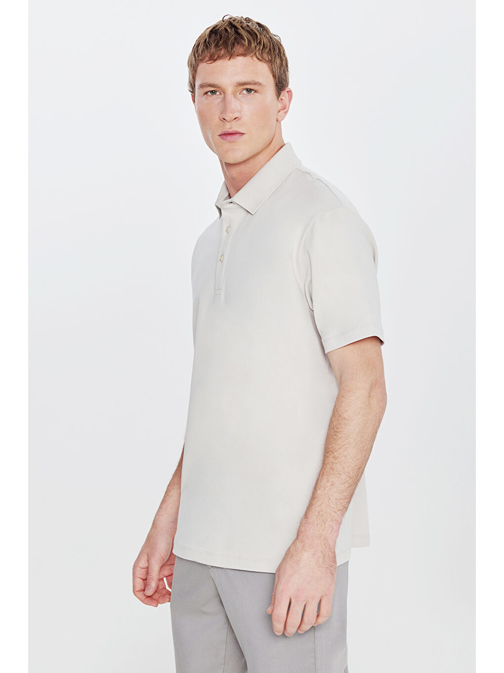 Bej Erkek Taş %100 Pamuk Modern Fit Polo Yaka Tişört