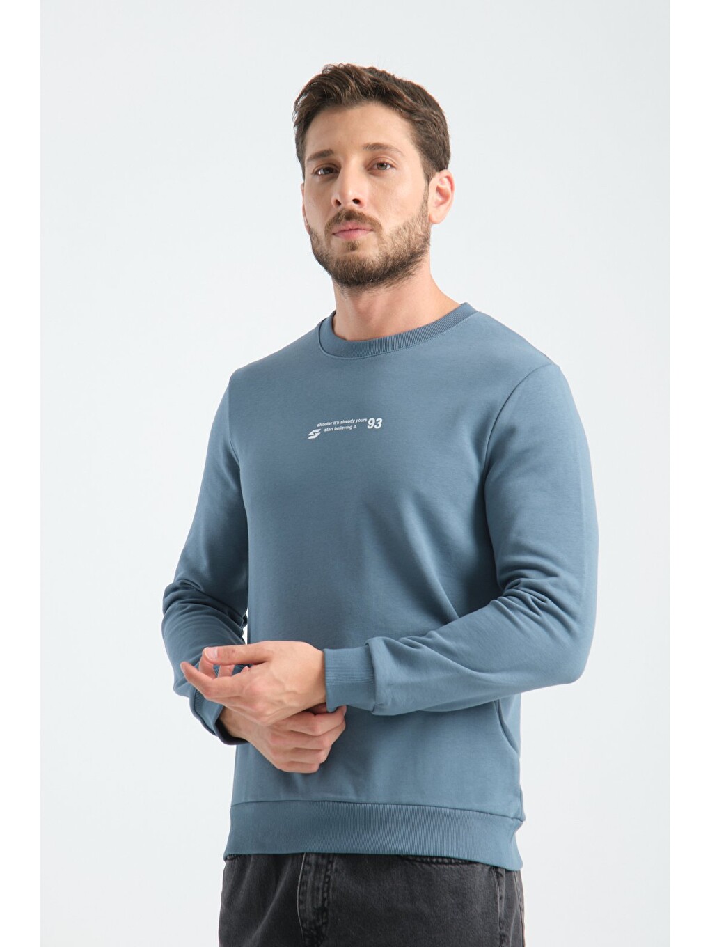Orman Yeşili Erkek Üç İplik Sweatshirt Regular Fit Pamuklu Bisiklet Yaka Günlük Spor Basic-2