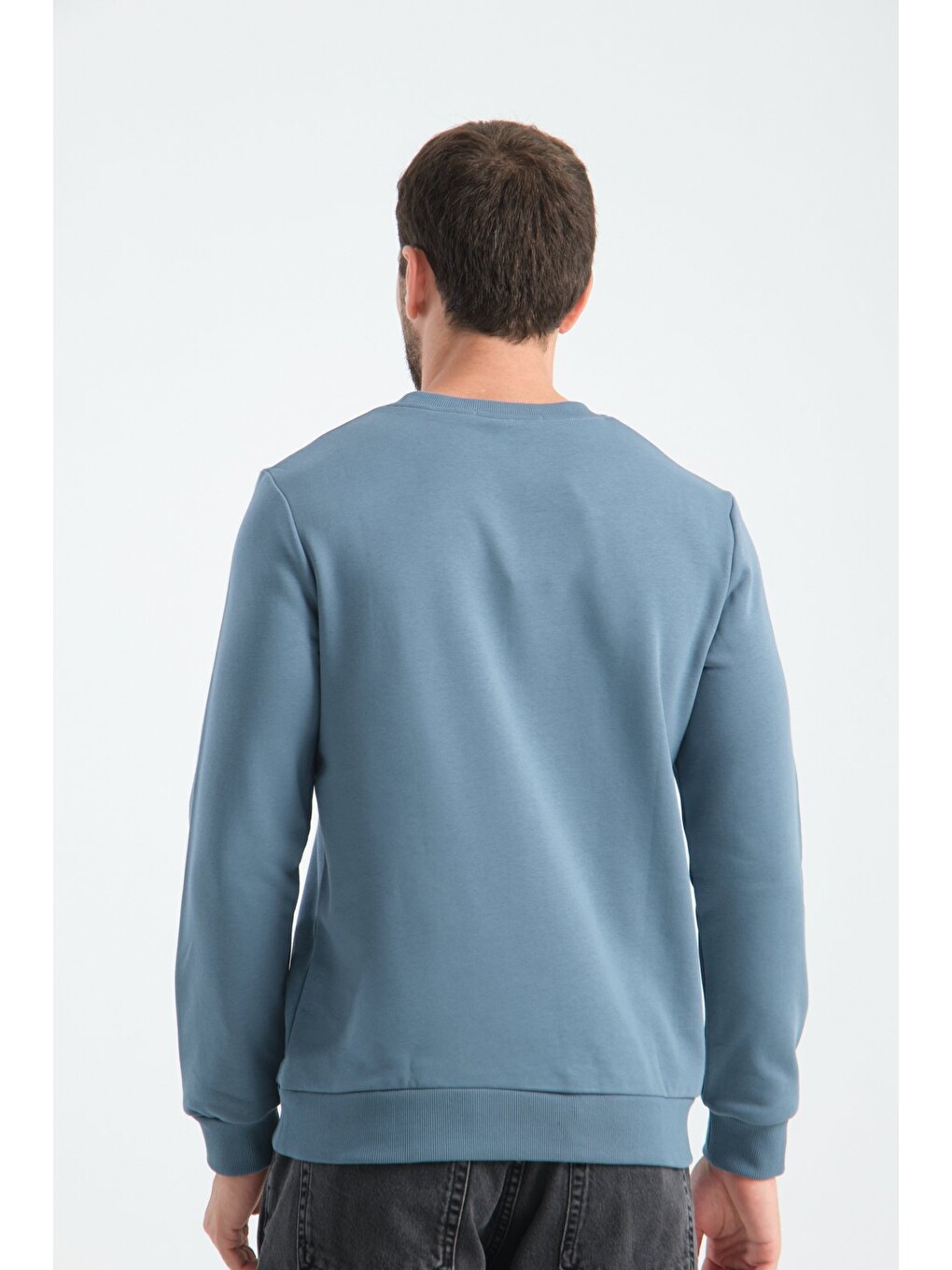 Orman Yeşili Erkek Üç İplik Sweatshirt Regular Fit Pamuklu Bisiklet Yaka Günlük Spor Basic-3