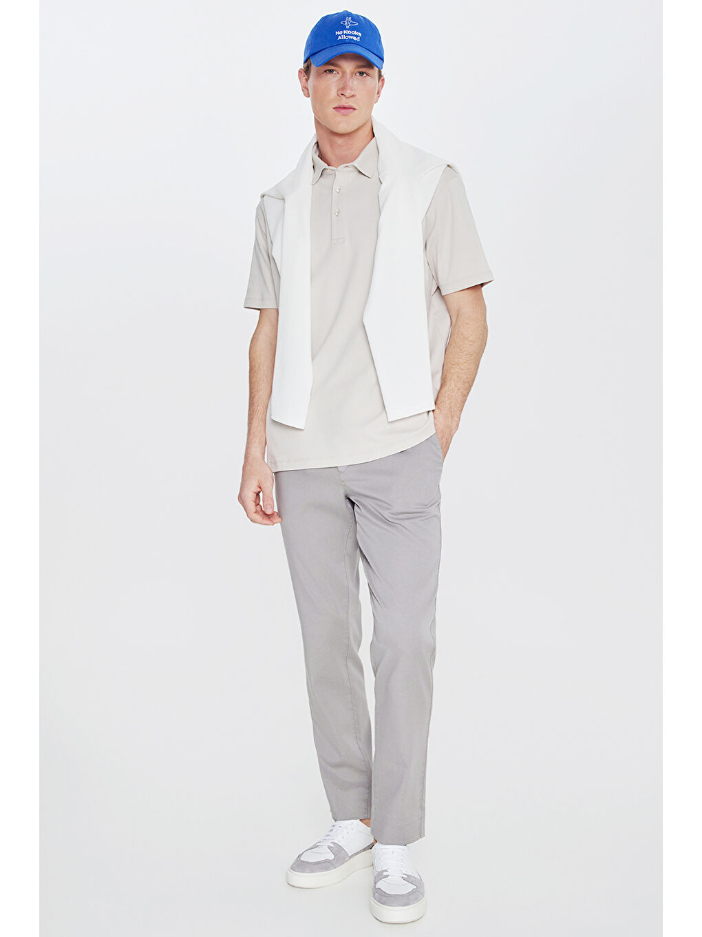 Bej Erkek Taş %100 Pamuk Modern Fit Polo Yaka Tişört-1