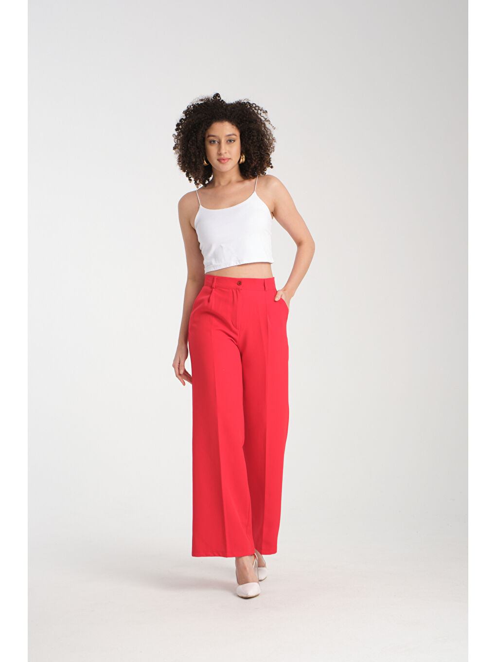 Kırmızı Kadın Plazzo Kumaş Pantolon 2985-1