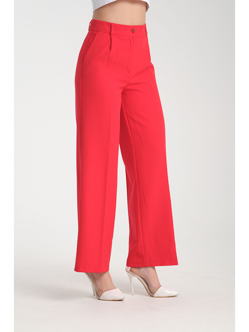 Kırmızı Kadın Plazzo Kumaş Pantolon 2985-2