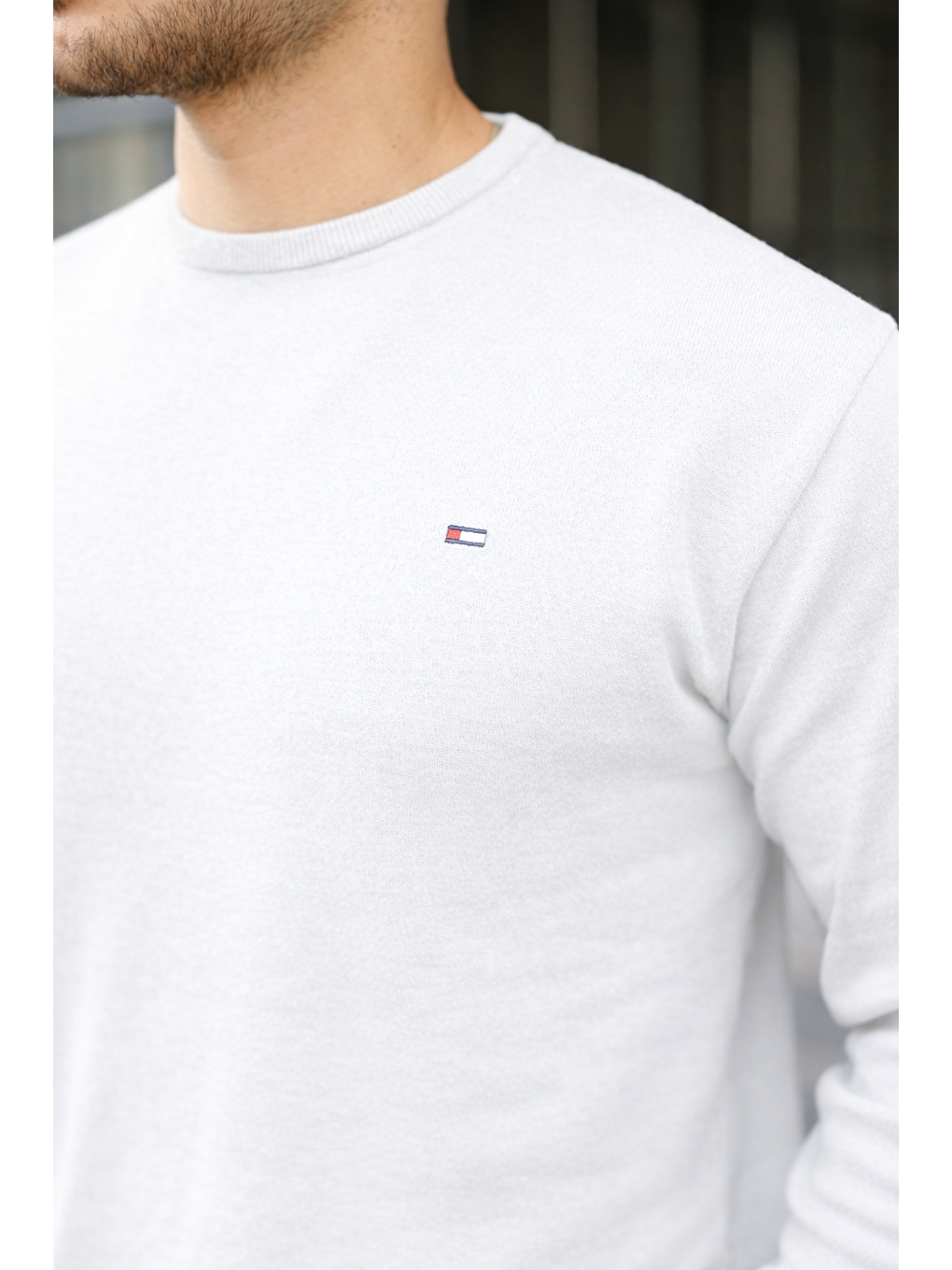 Beyaz Sıfır Yaka Triko Kazak-2