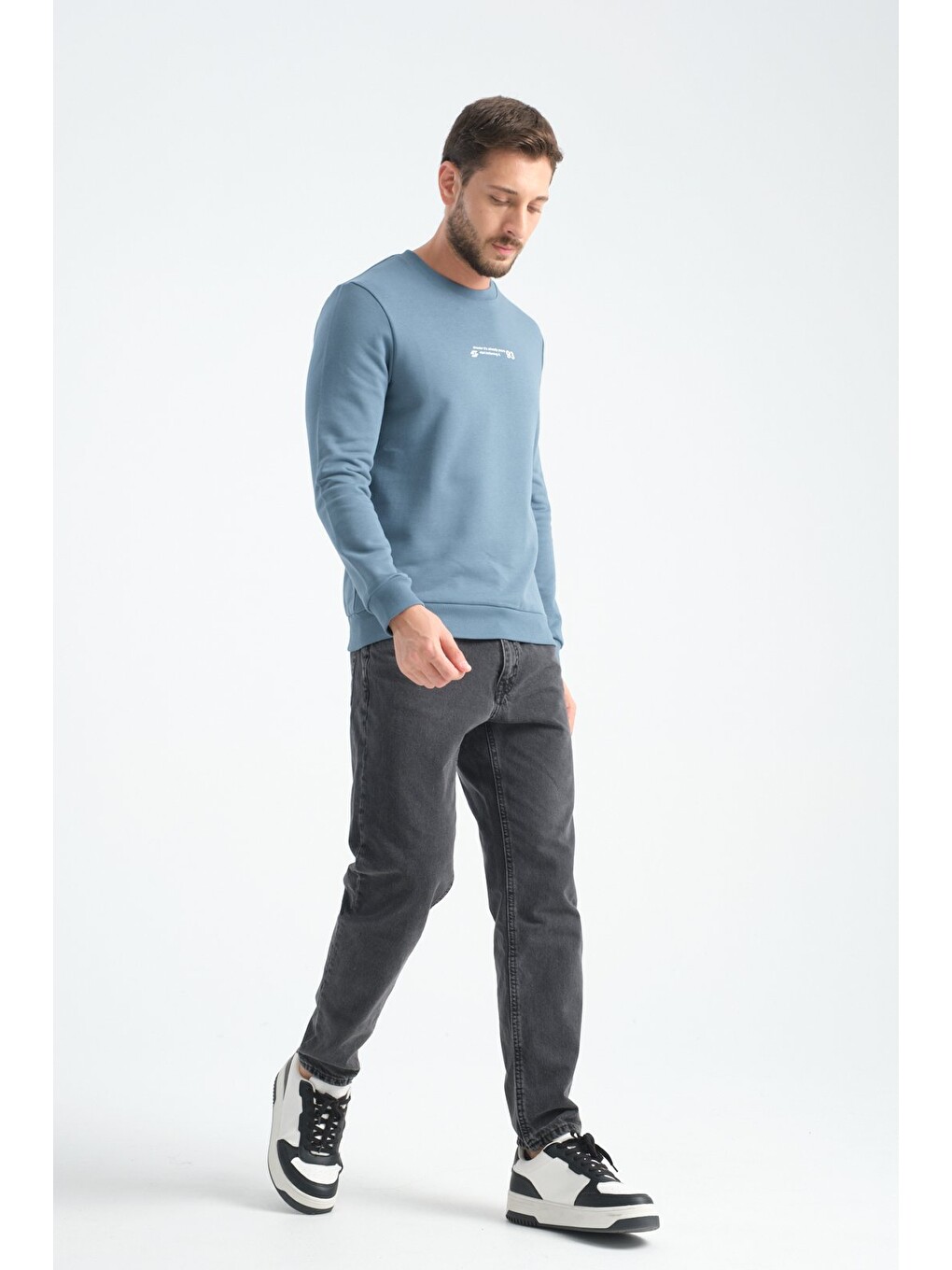 Orman Yeşili Erkek Üç İplik Sweatshirt Regular Fit Pamuklu Bisiklet Yaka Günlük Spor Basic-5